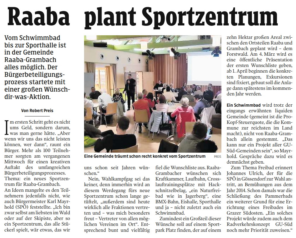 Kleine Zeitung 6. März – Sportzentrum Raaba mit Freibad?