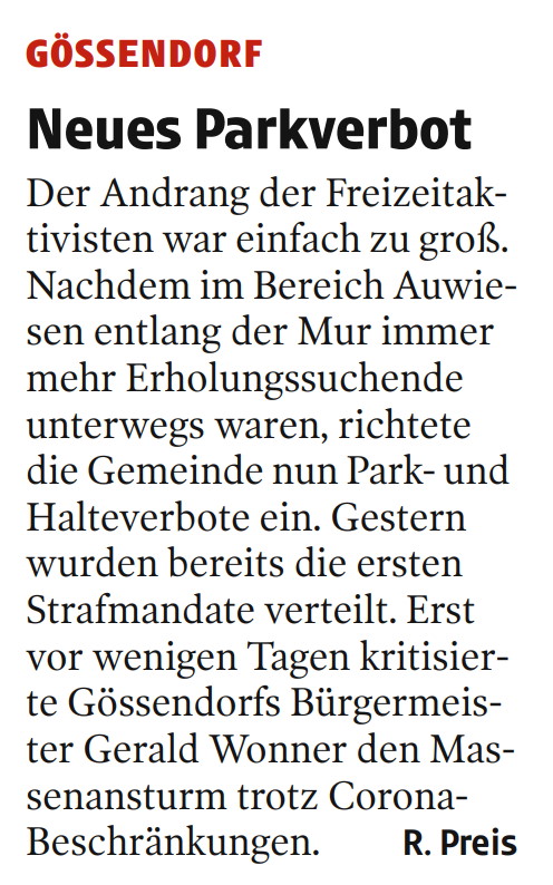 Parkverbot in Gössendorf entlang der Murauen