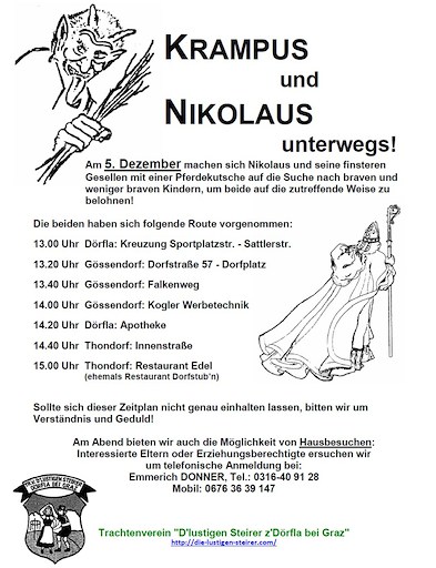 Nikolaus und Krampus unterwegs in Gössendorf 2026