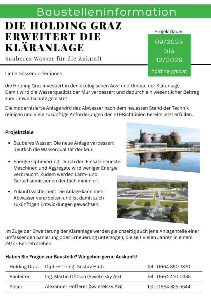 Baustelleninformation: Erweiterung und Anpassung der Kläranlage der Stadt Graz an den Stand der Technik