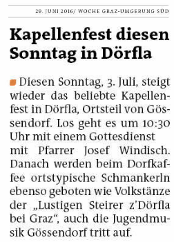Kapellenfest diesen Sonntag in Dörfla