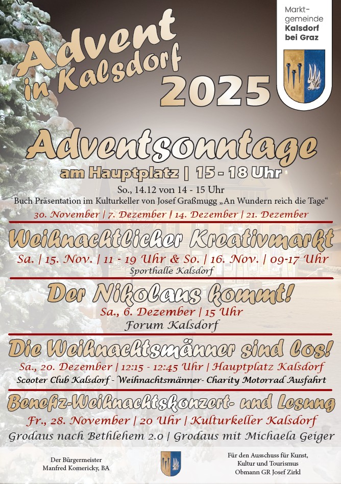 Erstes Adventwochenende: Christkindlmärkte, Konzerte, Eislaufstarts und mehr in Gössendorf, Fernitz-Mellach, Raaba, Kalsdorf und Umgebung