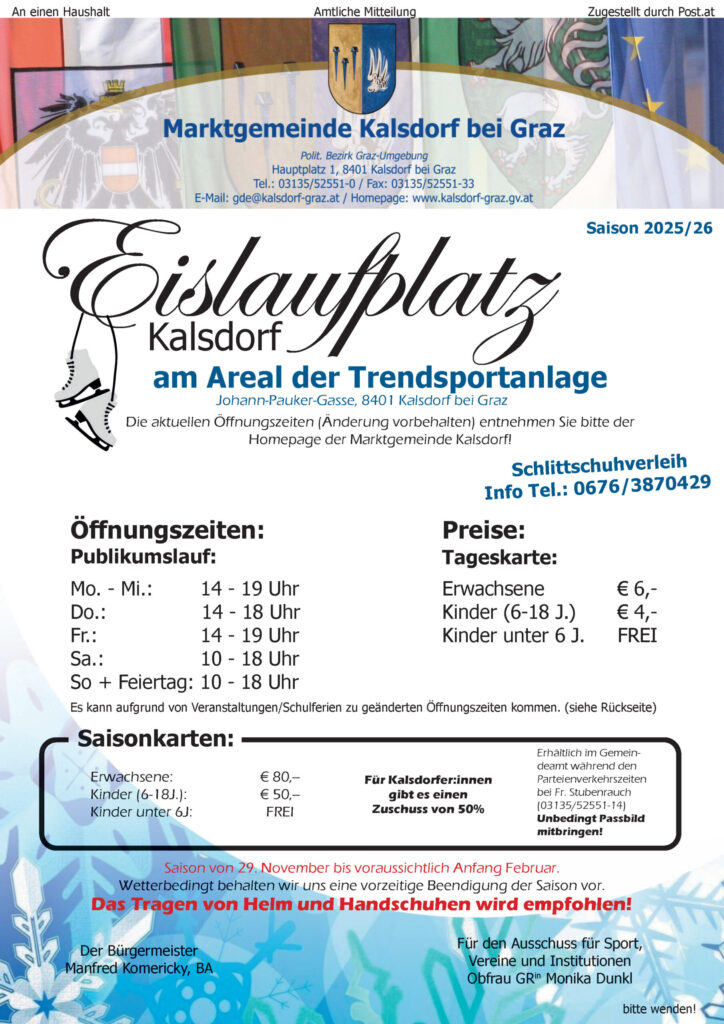 Erstes Adventwochenende: Christkindlmärkte, Konzerte, Eislaufstarts und mehr in Gössendorf, Fernitz-Mellach, Raaba, Kalsdorf und Umgebung