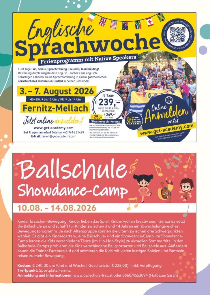Sommercamps 2026 in Gössendorf, Hausmannstätten, Kalsdorf, Fernitz-Mellach Raaba-Grambach und Umgebung