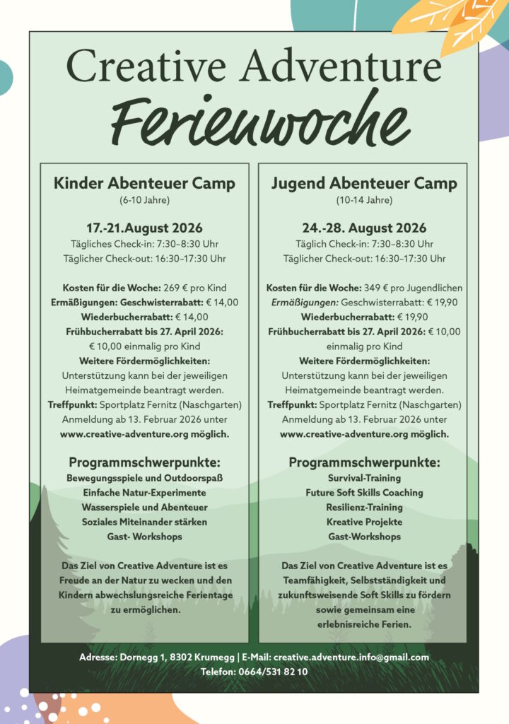 Sommercamps 2026 in Gössendorf, Hausmannstätten, Kalsdorf, Fernitz-Mellach Raaba-Grambach und Umgebung