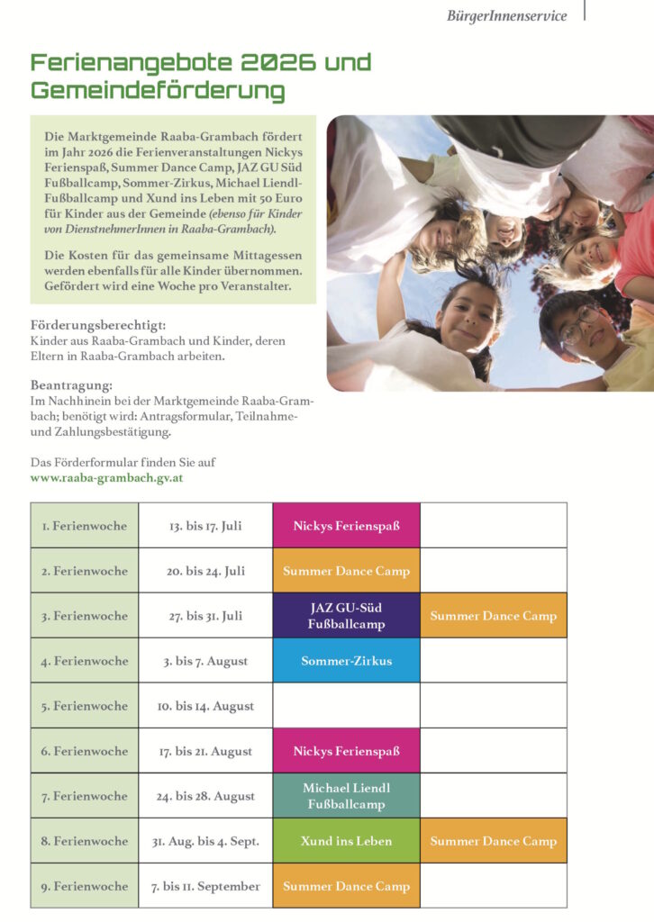 Sommercamps 2026 in Gössendorf, Hausmannstätten, Kalsdorf, Fernitz-Mellach Raaba-Grambach und Umgebung