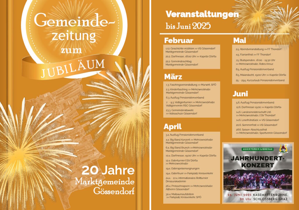 Gemeindezeitung Gössendorf – Jubiläumsausgabe Februar 2025: 20 Jahre Marktgemeinde