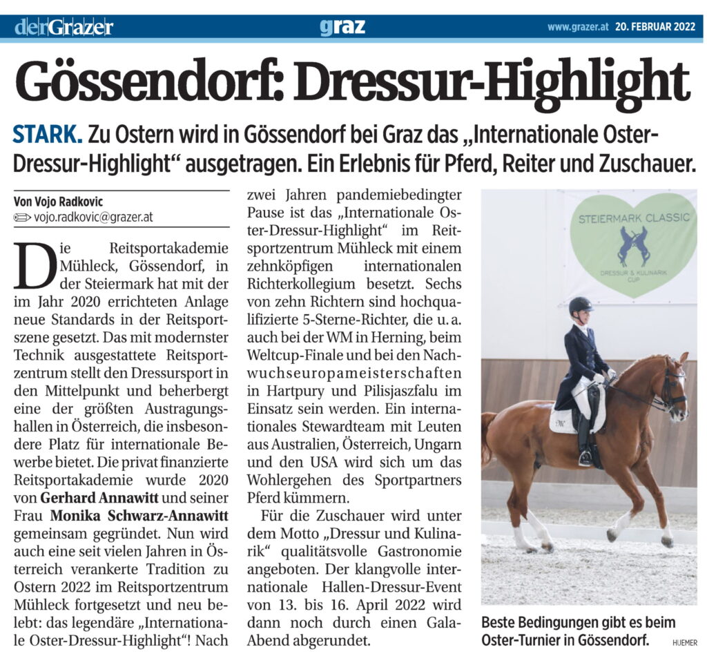 Grazer 20. Februar – Gössendorf: Dressur-Highlight