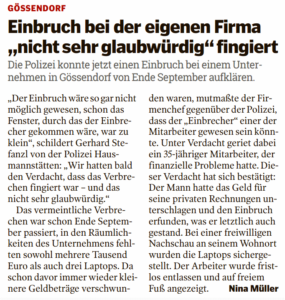 Einbruch bei der eigenen Firma fingiert