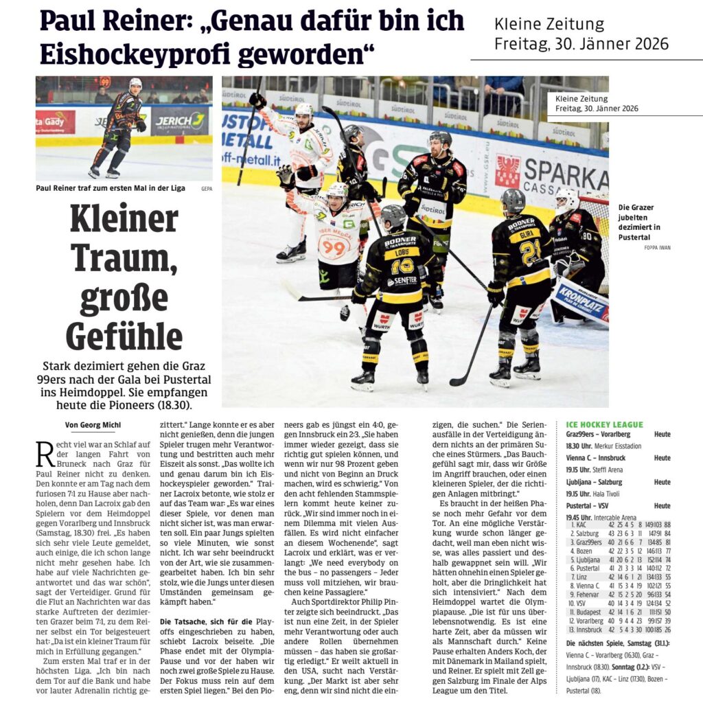 Paul Reiner aus Gössendorf erzielt erstes 99ers Profi-Tor