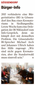 Kleine Zeitung 28.11. – Krematorium Bürger-Info