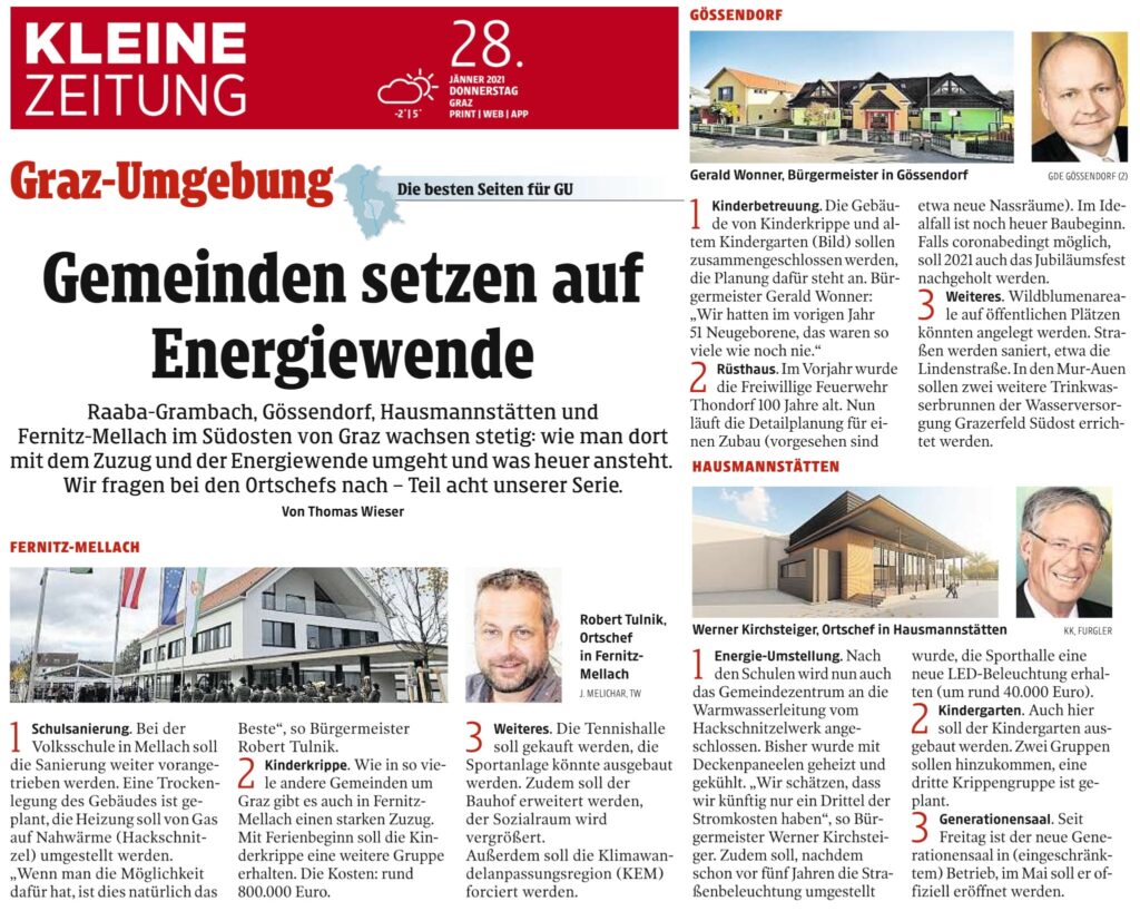 Kleine Zeitung 28. Jänner – Projekte Gössendorf, Hausmannstätten, Fernitz-Mellach