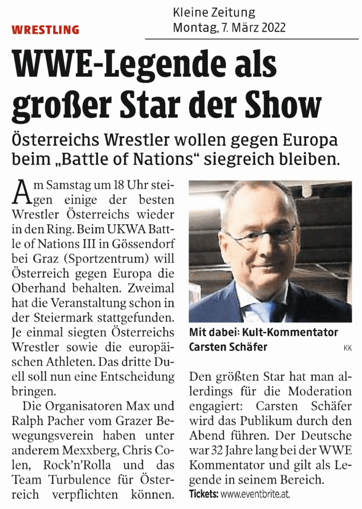 Kleine Zeitung 7. März – Wrestling Event in Gössendorf