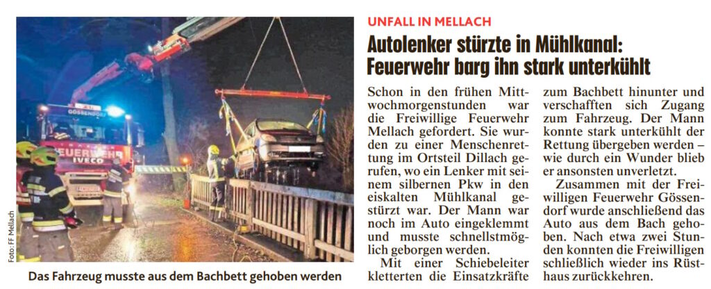 Kronen Zeitung 23. Jänner 2025 – Unfall in Mellach