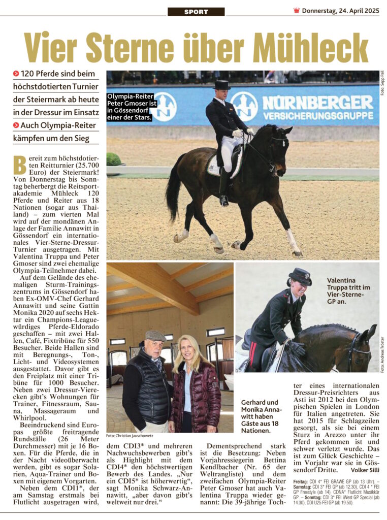 Kronen Zeitung 24. April 2025 – Vier-Sterne-Dressur-Turnier in Gössendorf