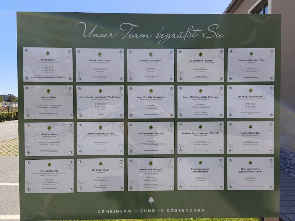 Anbietertafel mit Praxen im Lindenpark