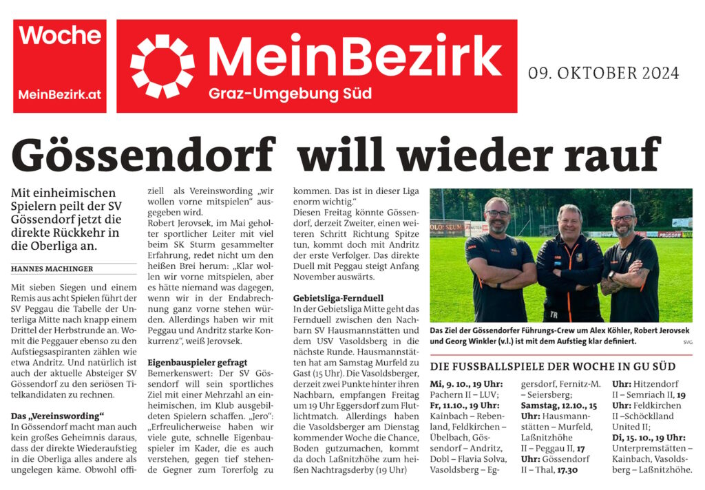 SV Gössendorf: Top-Heimspiel
