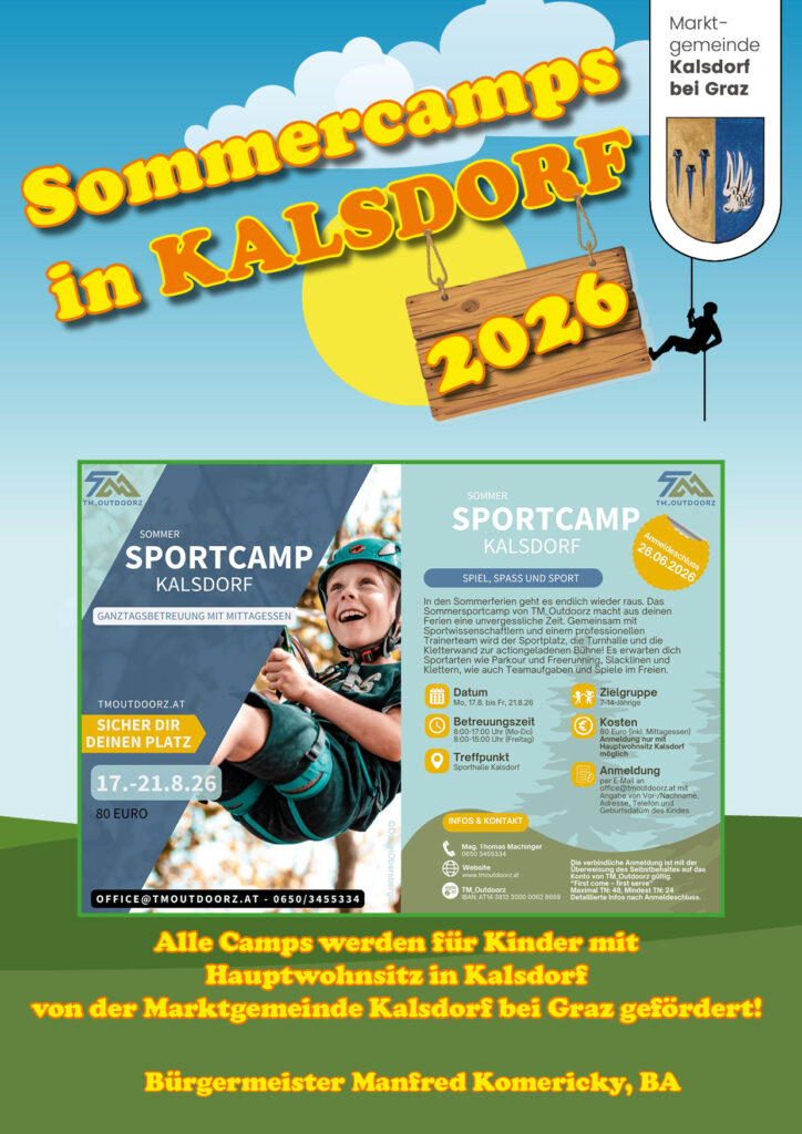 Sommercamps 2026 in Gössendorf, Hausmannstätten, Kalsdorf, Fernitz-Mellach Raaba-Grambach und Umgebung