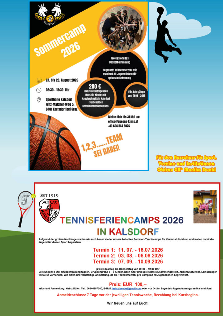 Sommercamps 2026 in Gössendorf, Hausmannstätten, Kalsdorf, Fernitz-Mellach Raaba-Grambach und Umgebung