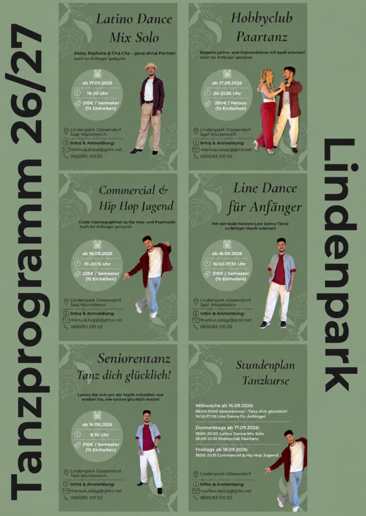 Fünf neue Tanzkurse für Jung bis Alt ab Mitte September im Lindenpark Gössendorf