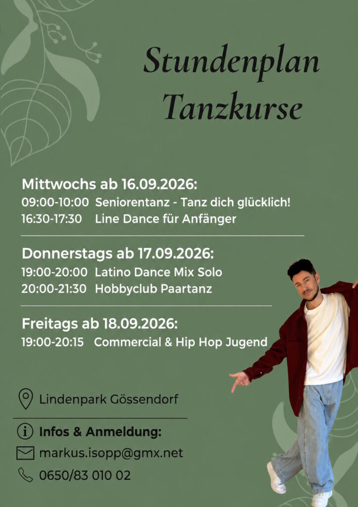 Fünf neue Tanzkurse für Jung bis Alt ab Mitte September im Lindenpark Gössendorf
