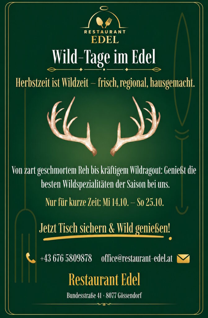 Wild-Tage im Restaurant Edel – und jetzt schon die Weihnachtsfeier planen