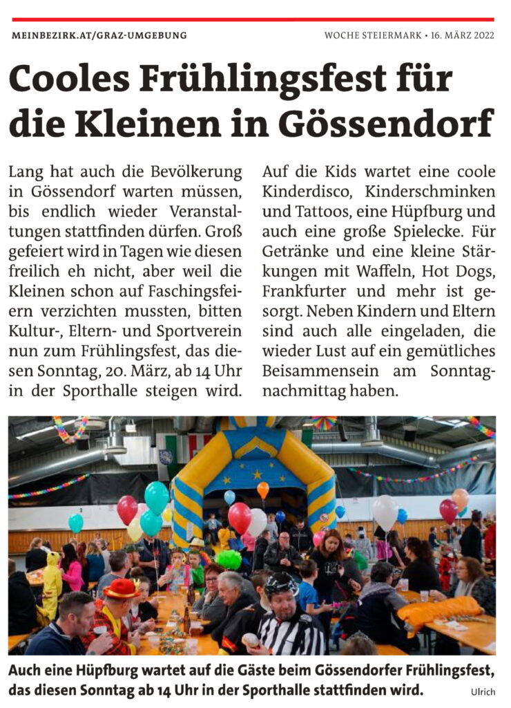 WOCHE GU Süd 16. März – Frühlingfest Kulturverein & Elternverein Gössendorf