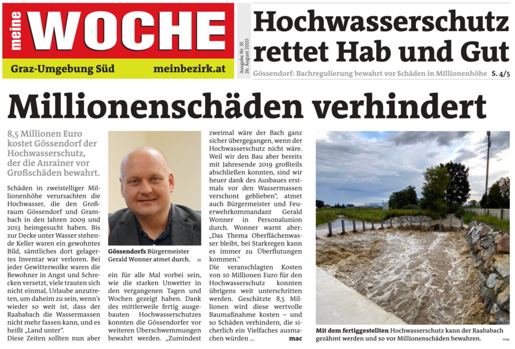 Hochwasserschutz Raababach verhindert Schäden in Gössendorf