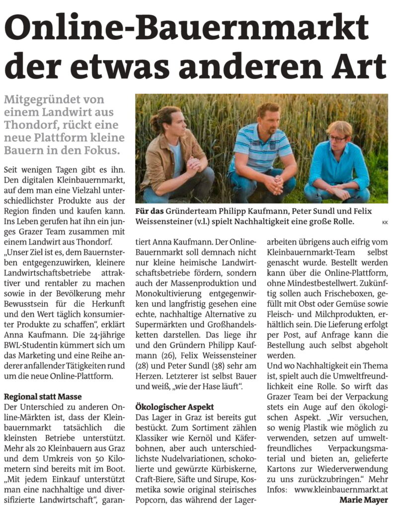 Online Bauernmarkt mit Peter Sundl aus Thondorf