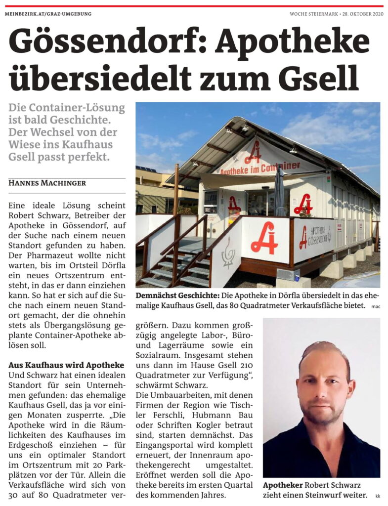 Neuer Standort Apotheke Gössendorf