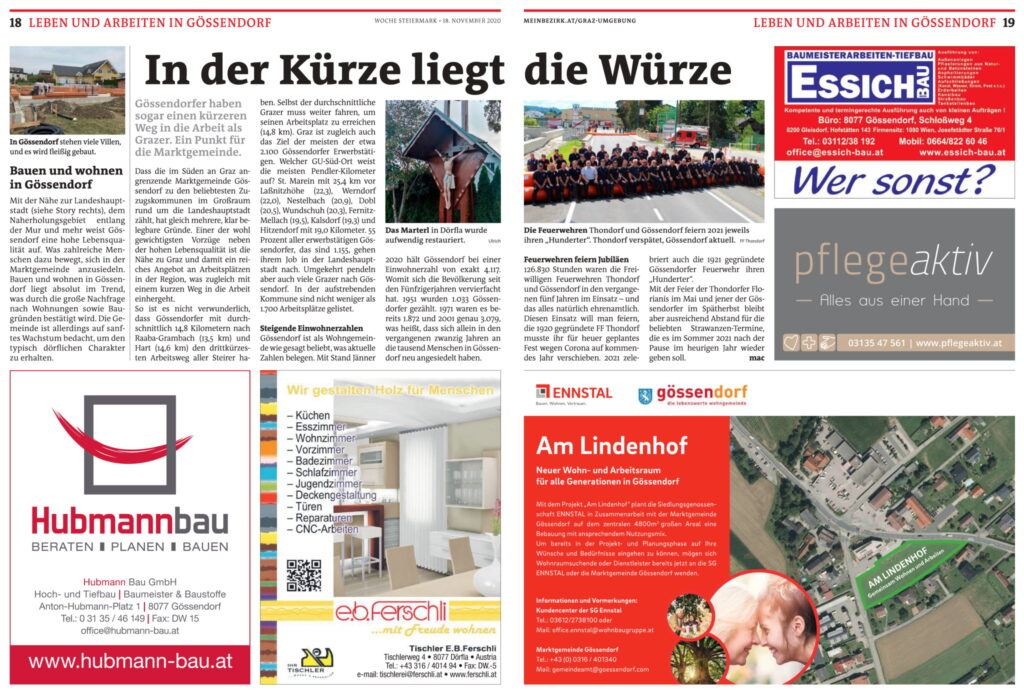 Gössendorf: Gemeindeleben, Bauen und Wohnen