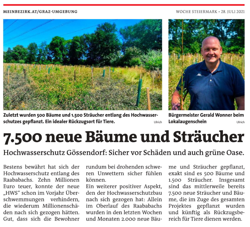 Medienberichte in den heutigen Ausgabe der WOCHE GU-Süd und Kleinen Zeitung zum Turnier am Samstag & Sonntag in der Reitsportakademie Mühleck mit offizieller Eröffnung, dem Teamchefbesuch beim JAZ-Gössendorf Sommercamp und den 7.500 neuen Bäumen und Sträuchern beim HWS Raababach!