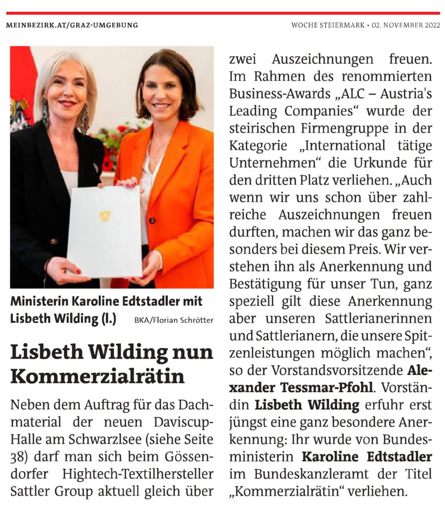 Auszeichnungen für die Sattler AG