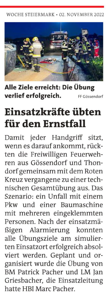 Übung der Feuerwehr Gössendorf